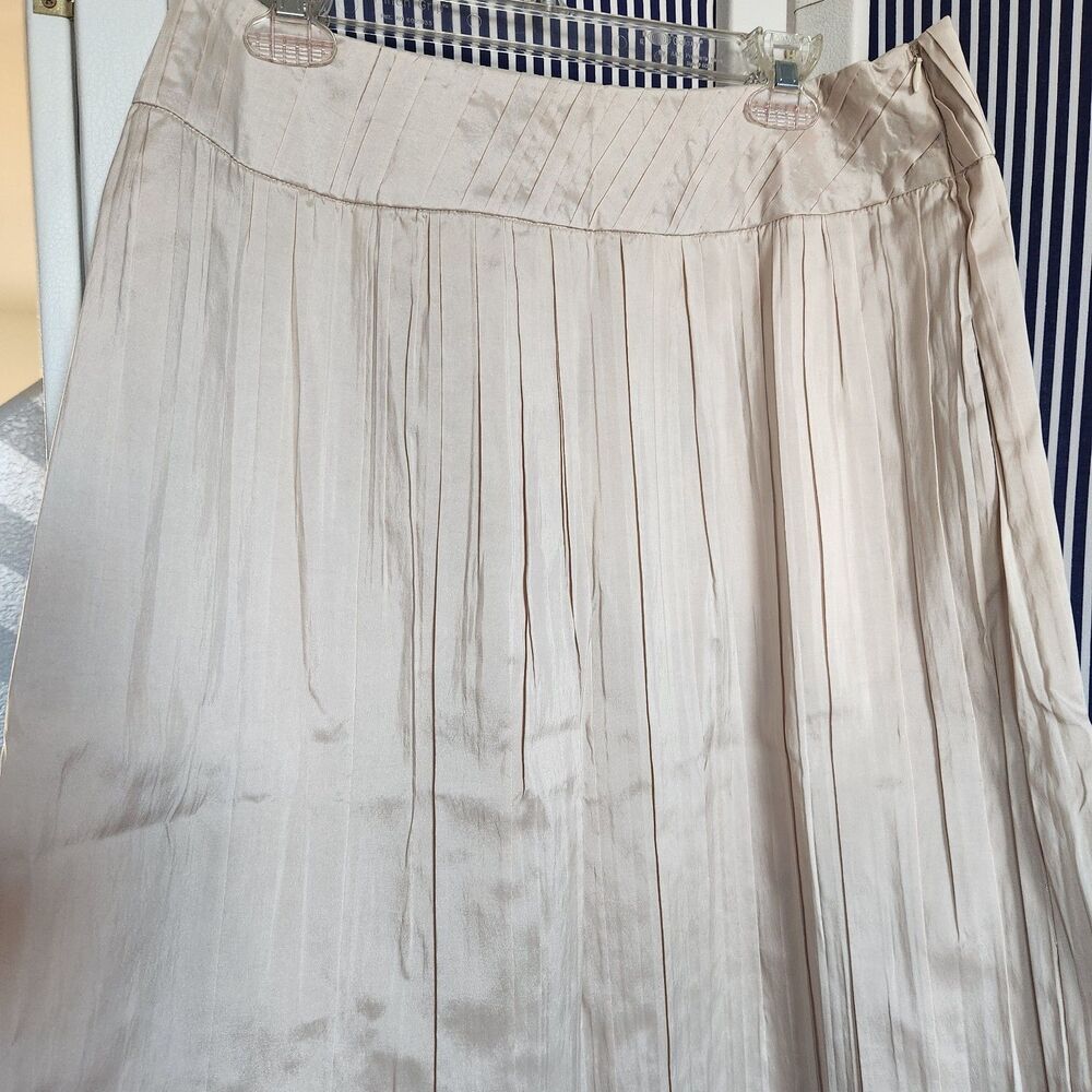 NWT QVC Style Metallic Champagne Micro Pleated Midi Skirt Shimmer Beige -16